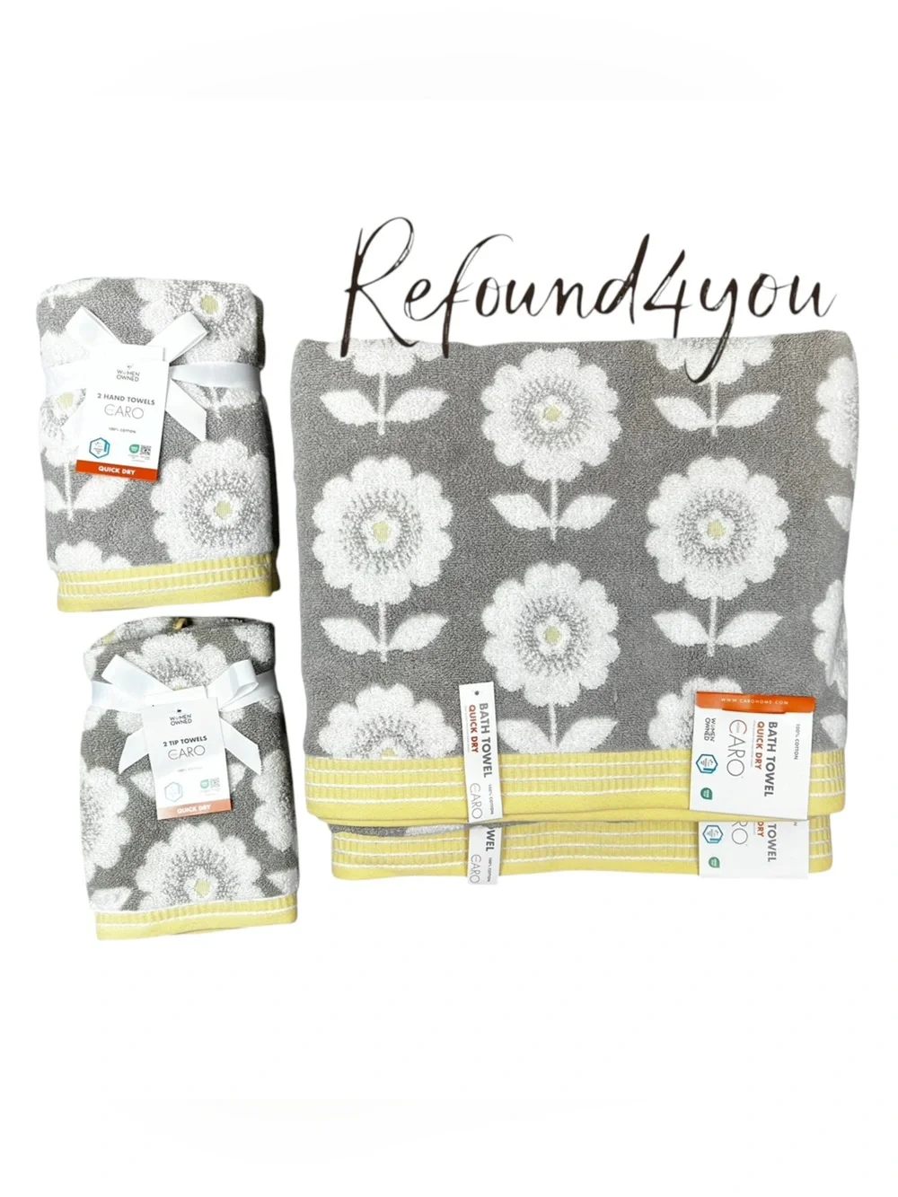 Caro - ‘Golden Flowers’  Plush Bath towel set. NWT.